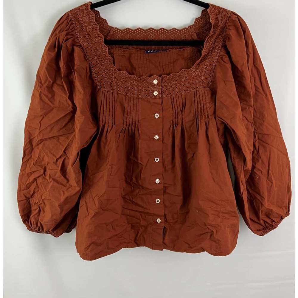 GAP Women's  Brown Boho Chic Long Sleeve Shirt Button Down Lace M Medium